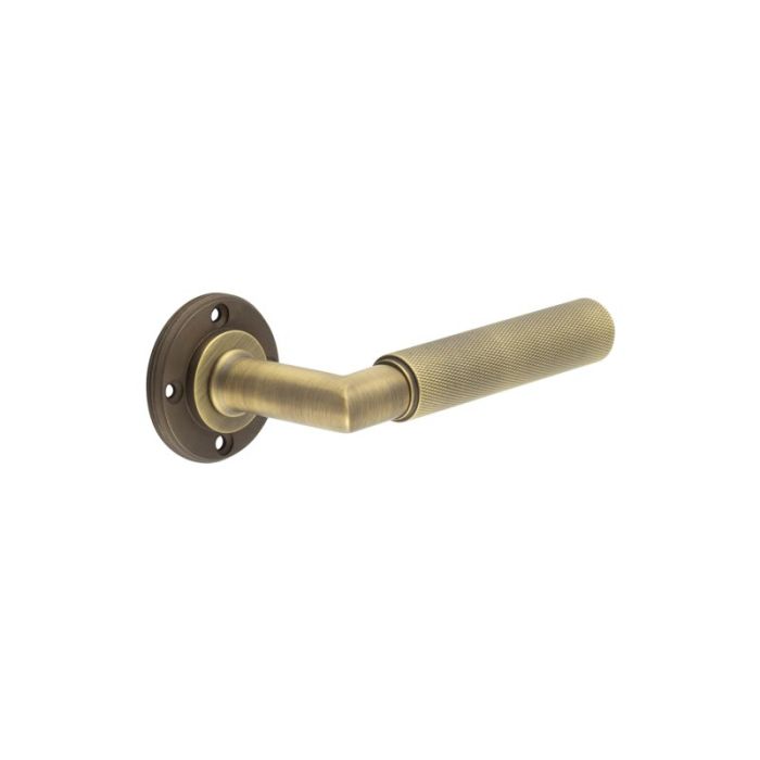 Frelan - Burlington Piccadilly Knurled Door Handle on Rose - Antique Brass - No Rose
