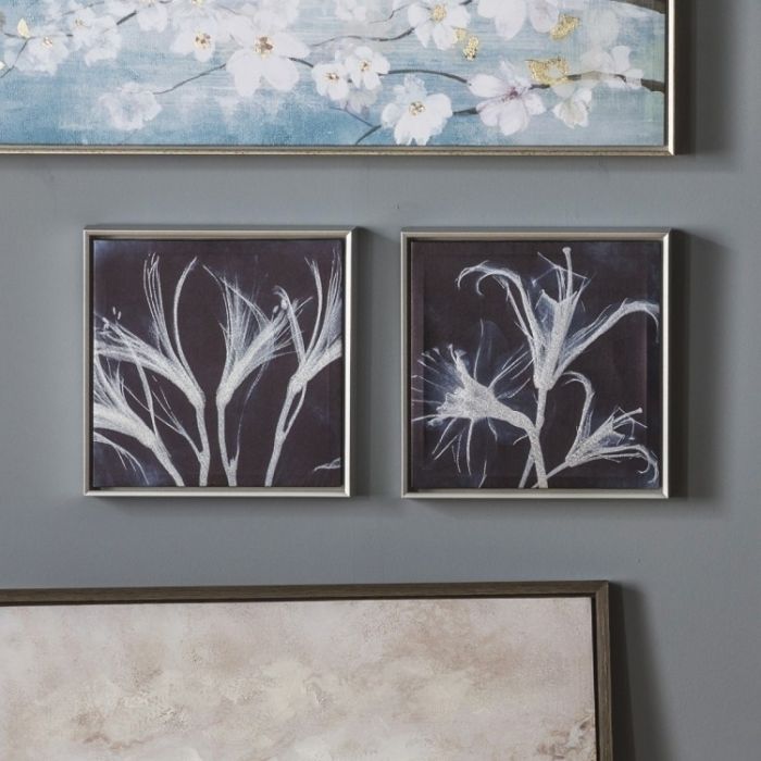 Gallery Direct Indigo And Silver Floral Framed Wall Art