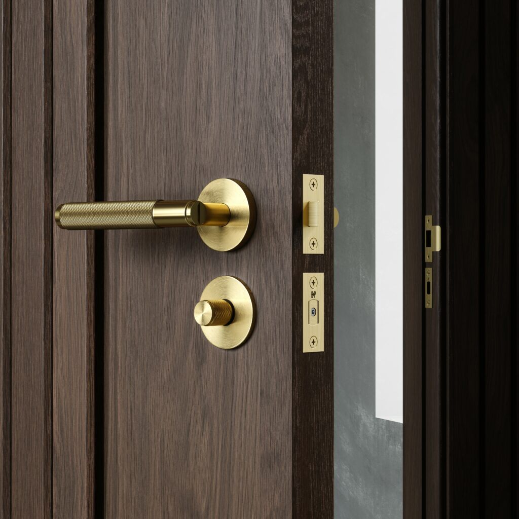 Buster and Punch Brass door hardware with matching latch and deadbolt