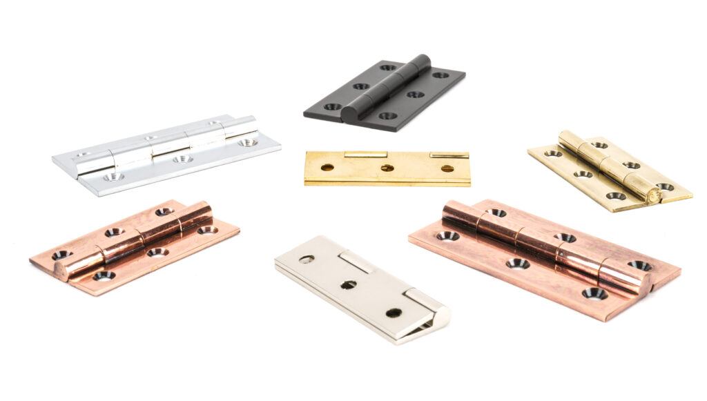 Image Credit: From the Anvil
Product: Cabinet Hinge
Scatter of black, brass, bronze, copper, nickel and chrome cabiet hinges